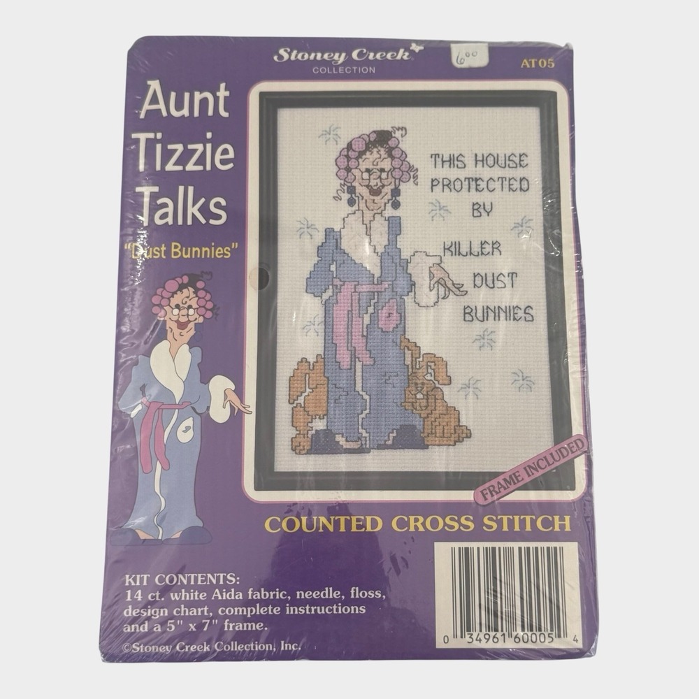 Stoney Creek Aunt Tizzie Talks Dust Bunnies Counted Cross Stitch Kit AT05 NOS